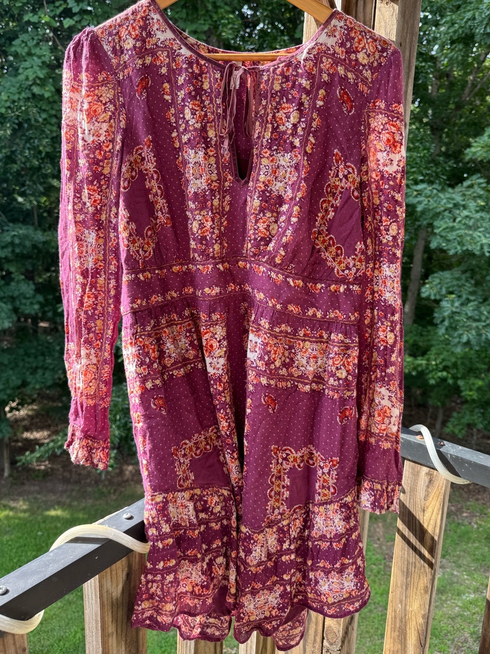 Free People Bridgette Floral Boho Mini Dress Berry Purple Plunge Neck Gypsy Boho